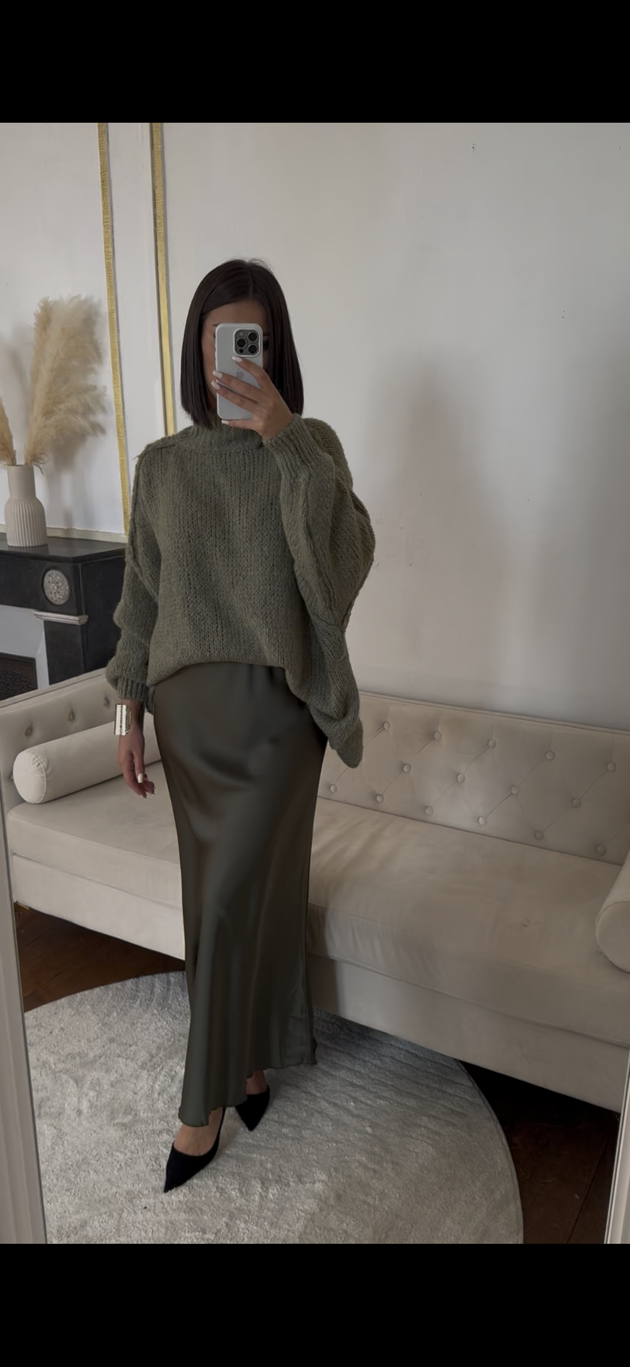 Jupe satinée kaki