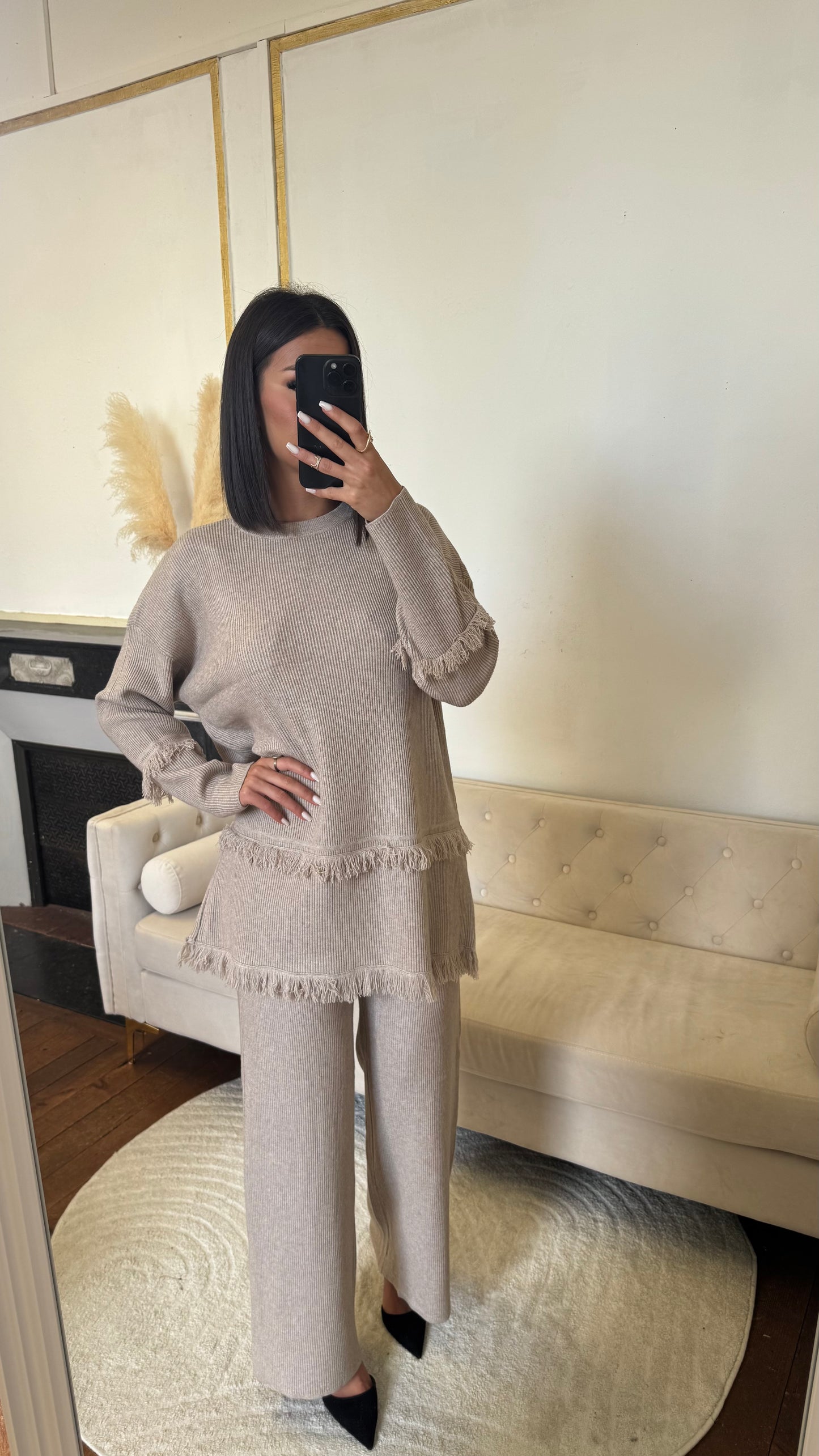 Ensemble pantalon froufrou beige