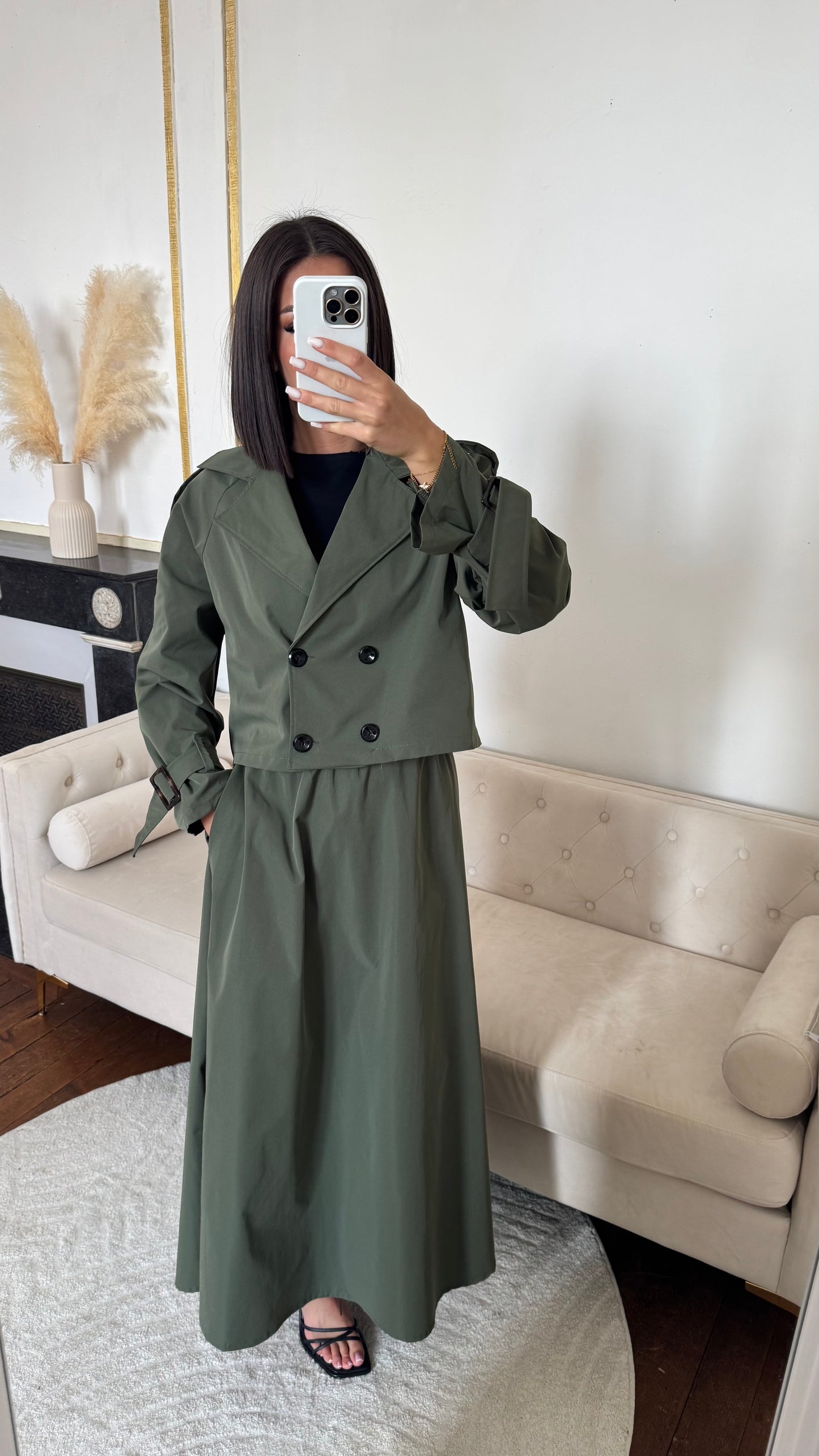 Ensemble trench jupe kaki