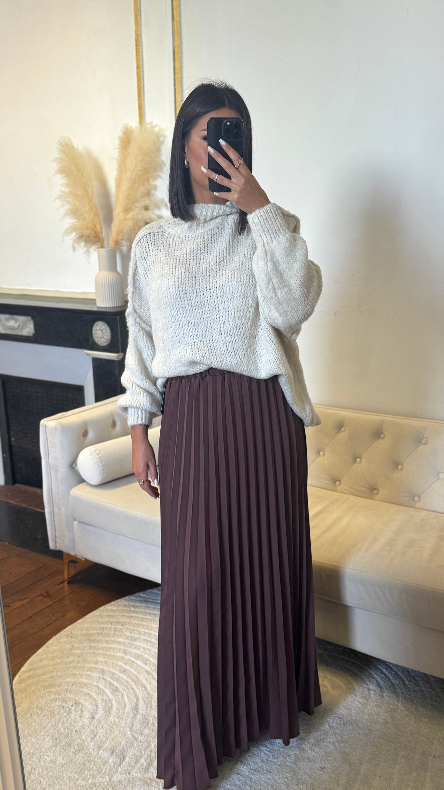 Jupe plissée longue marron