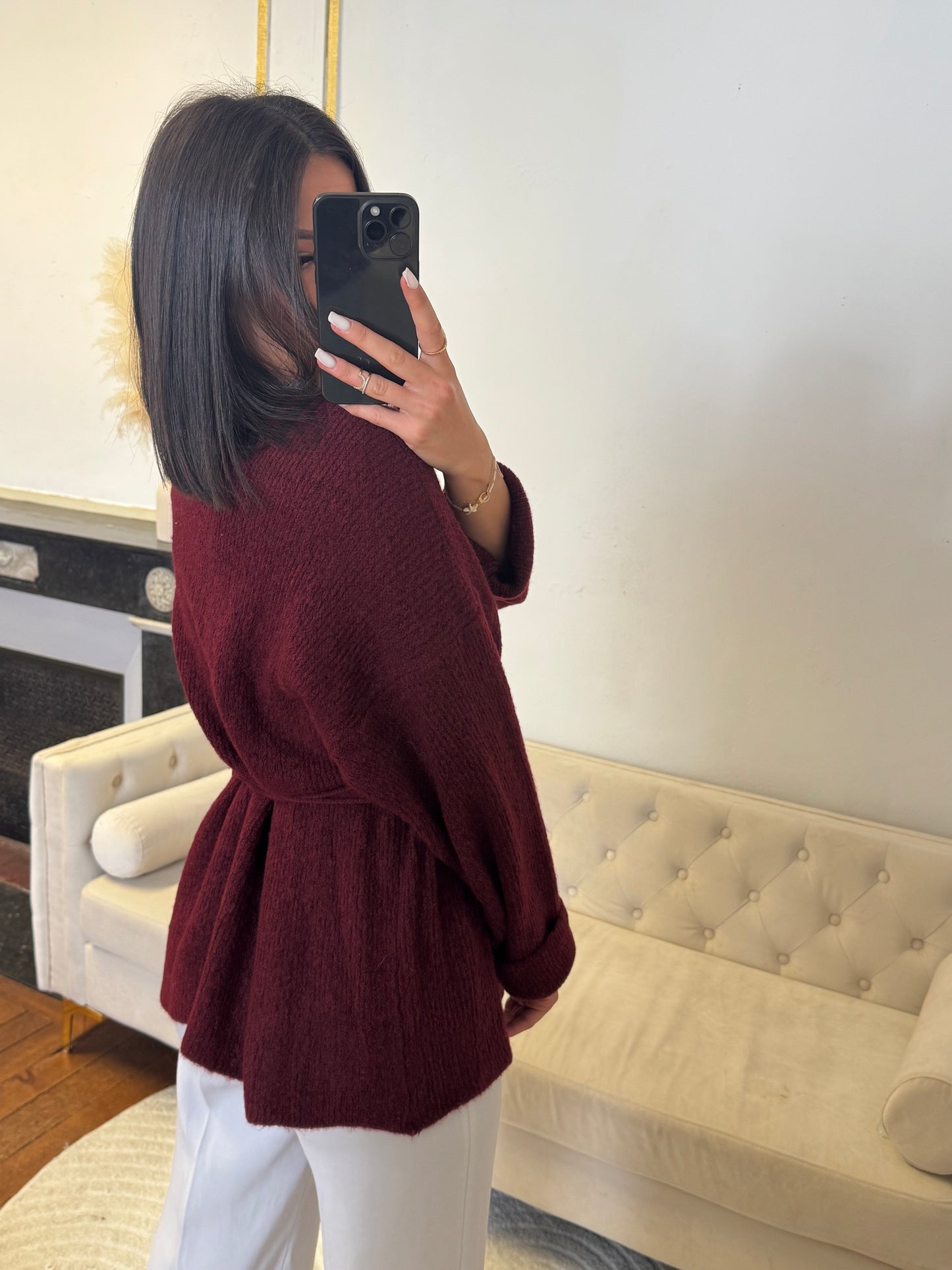 Gilet laine cache cœur rouge bordeaux