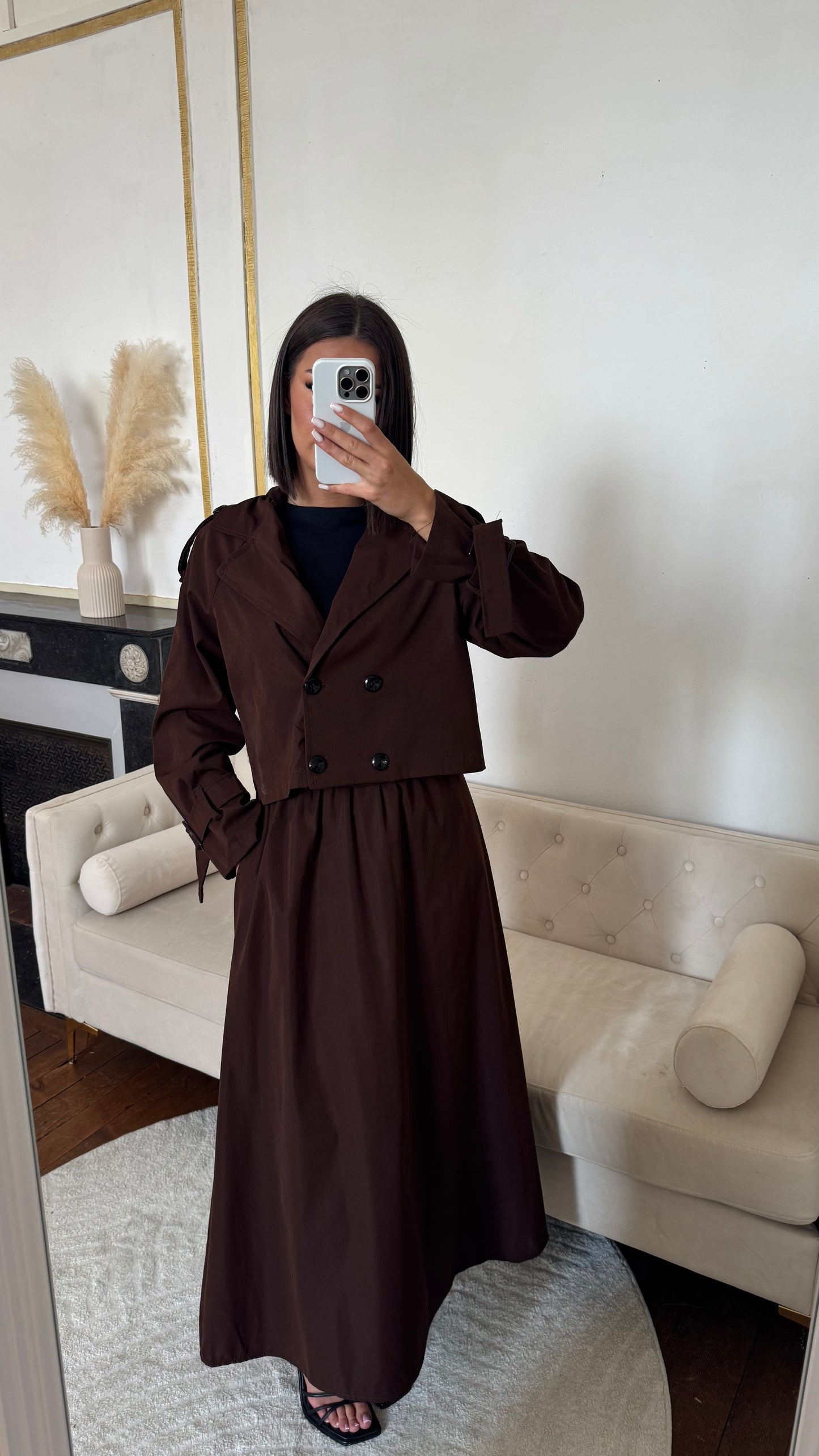 Ensemble trench jupe marron