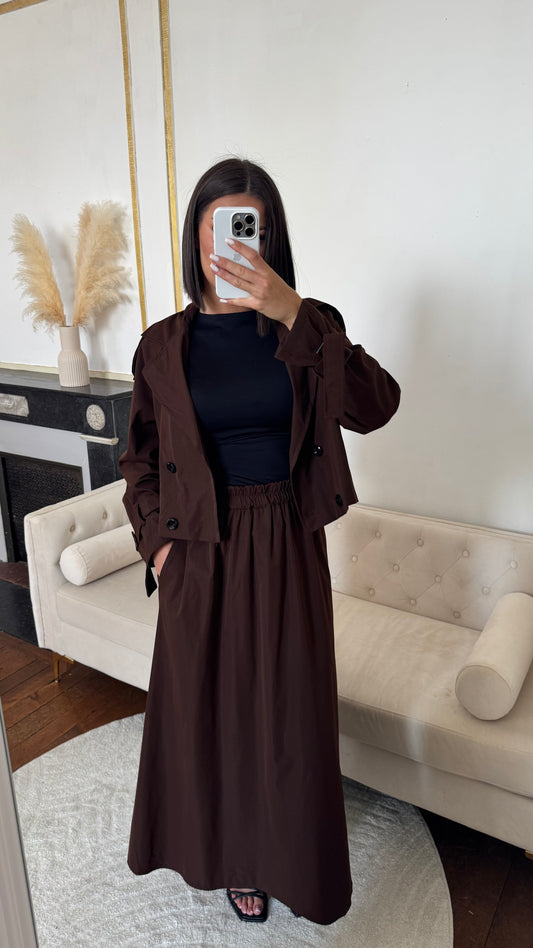 Ensemble trench jupe marron