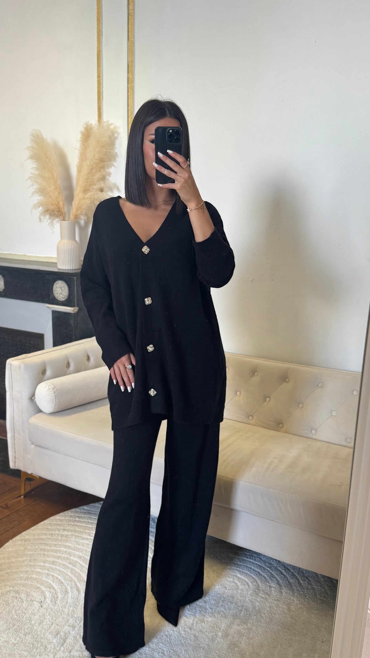 Ensemble pantalon gilet noir bouton doré