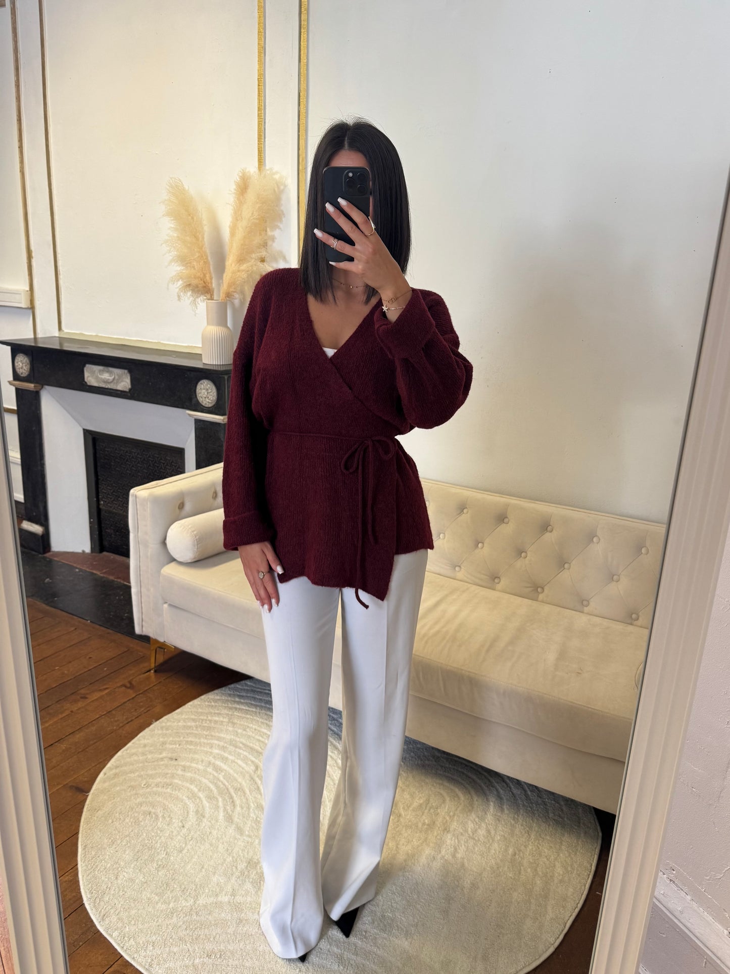 Gilet laine cache cœur rouge bordeaux
