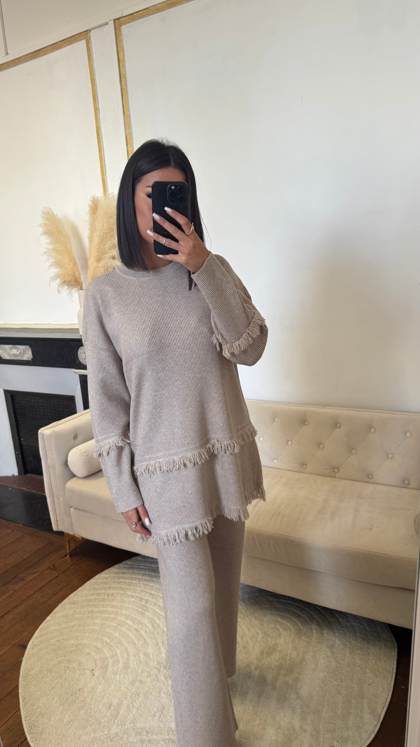 Ensemble pantalon froufrou beige