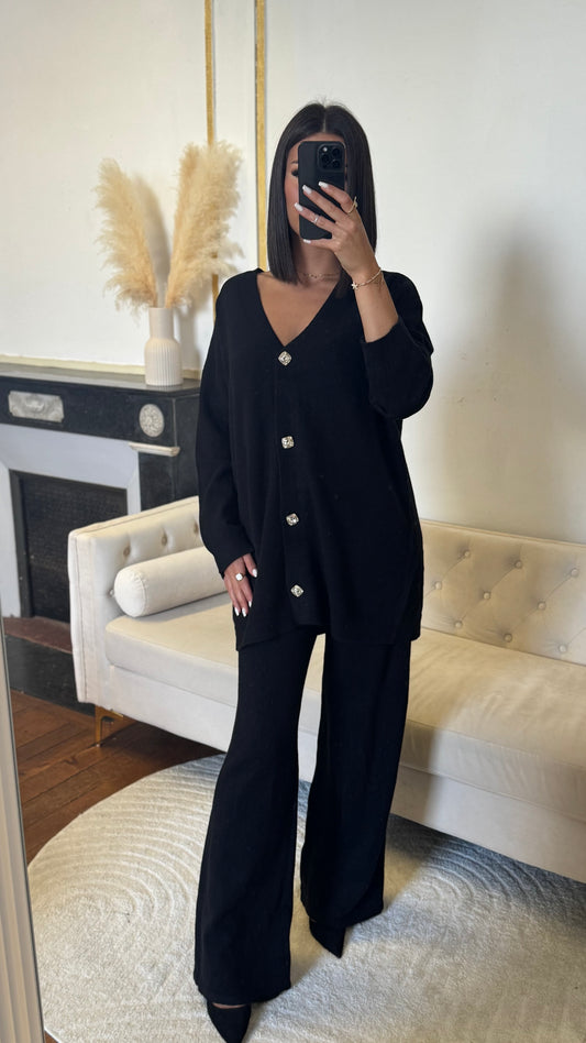 Ensemble pantalon gilet noir bouton doré