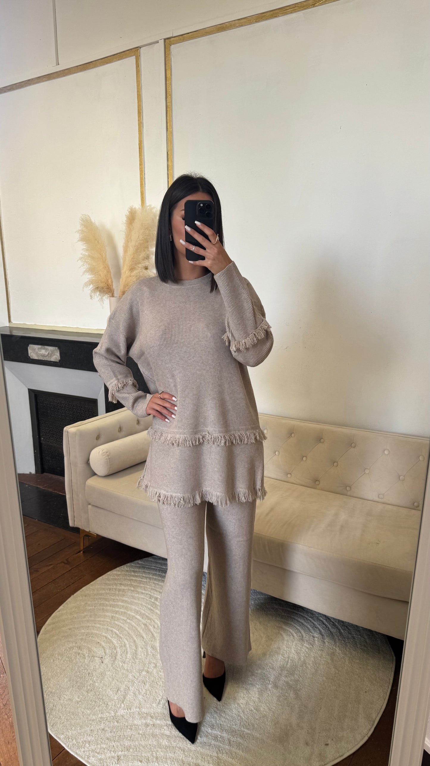 Ensemble pantalon froufrou beige