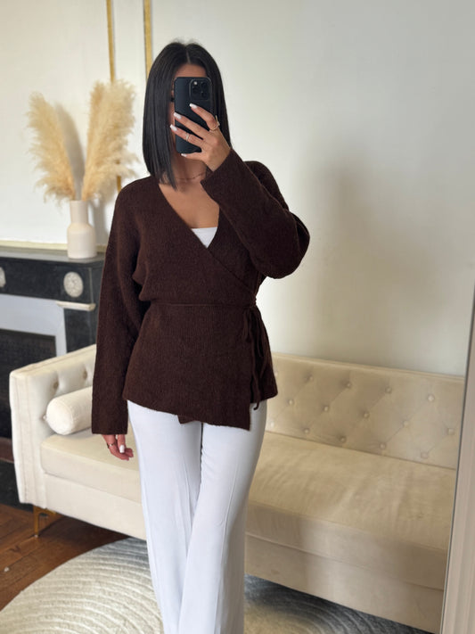 Gilet laine cache cœur marron