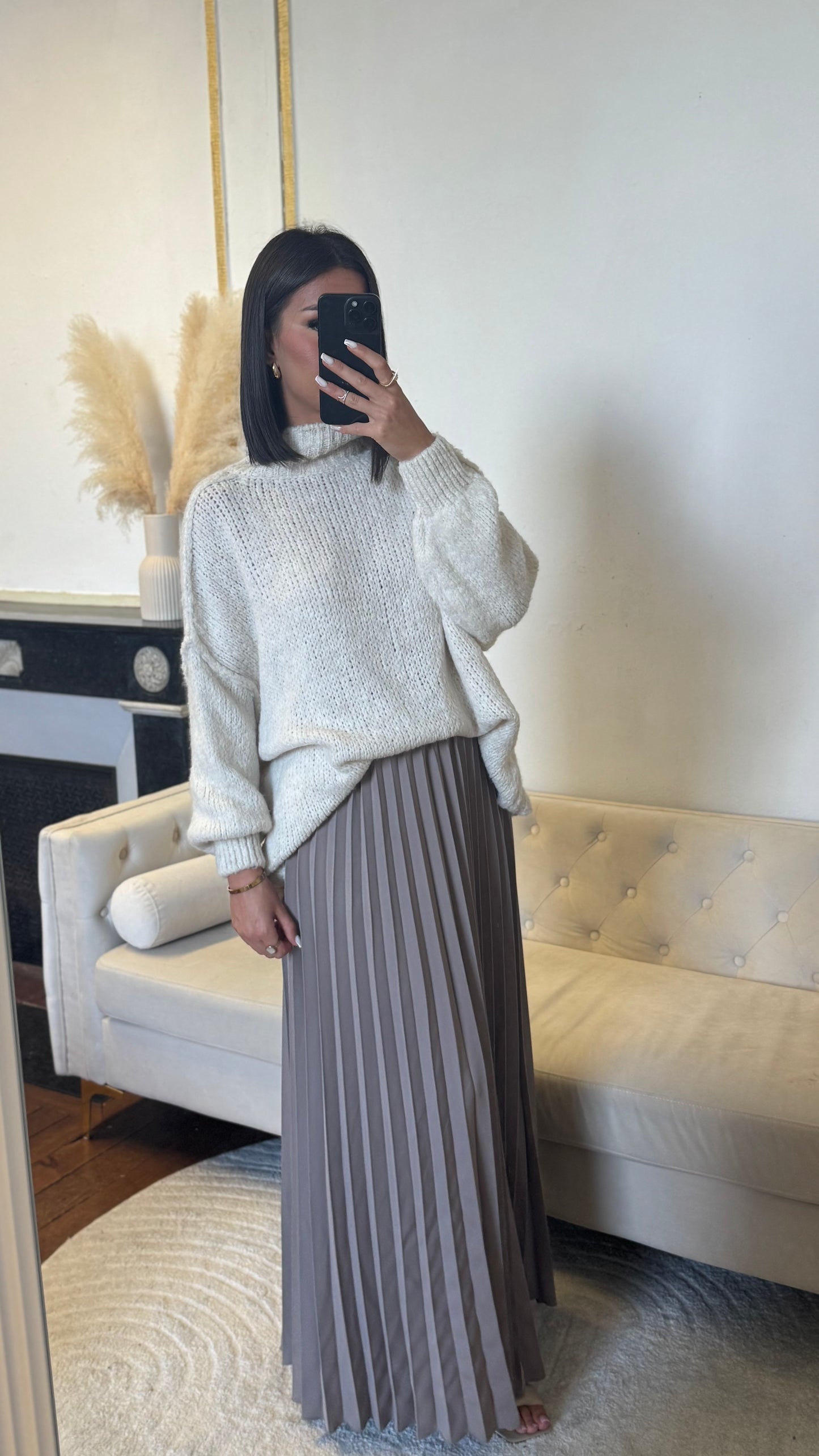 Jupe plissée longue taupe