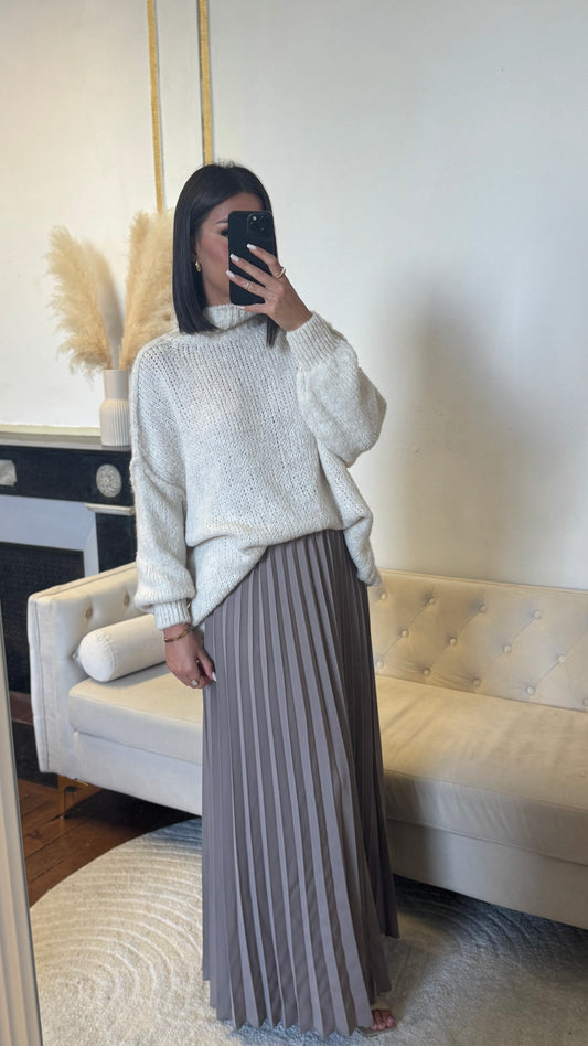 Jupe plissée longue taupe