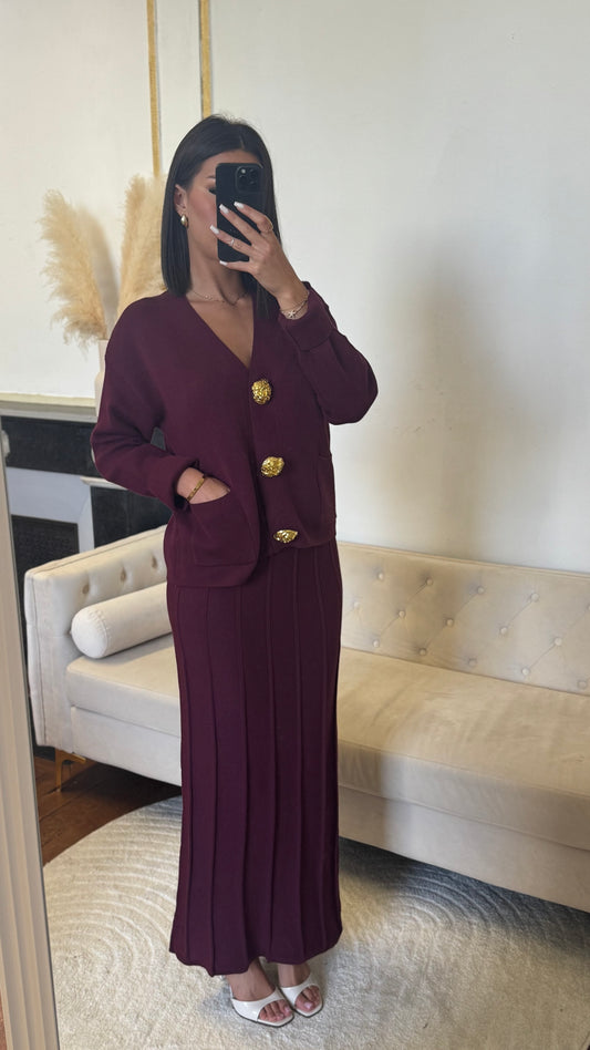 Ensemble gilet jupe rouge bordeaux
