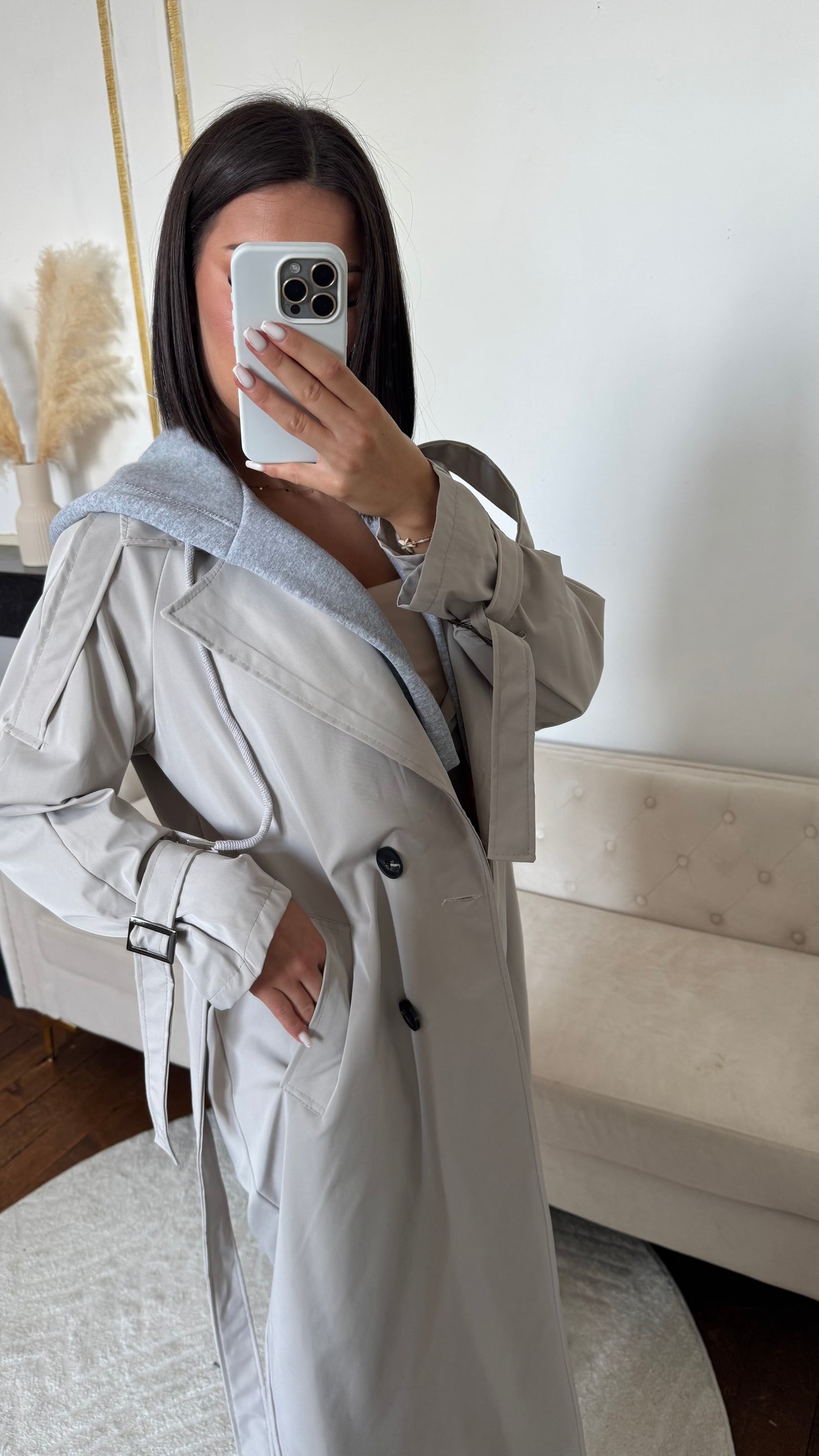 Trench capuche gris très clair