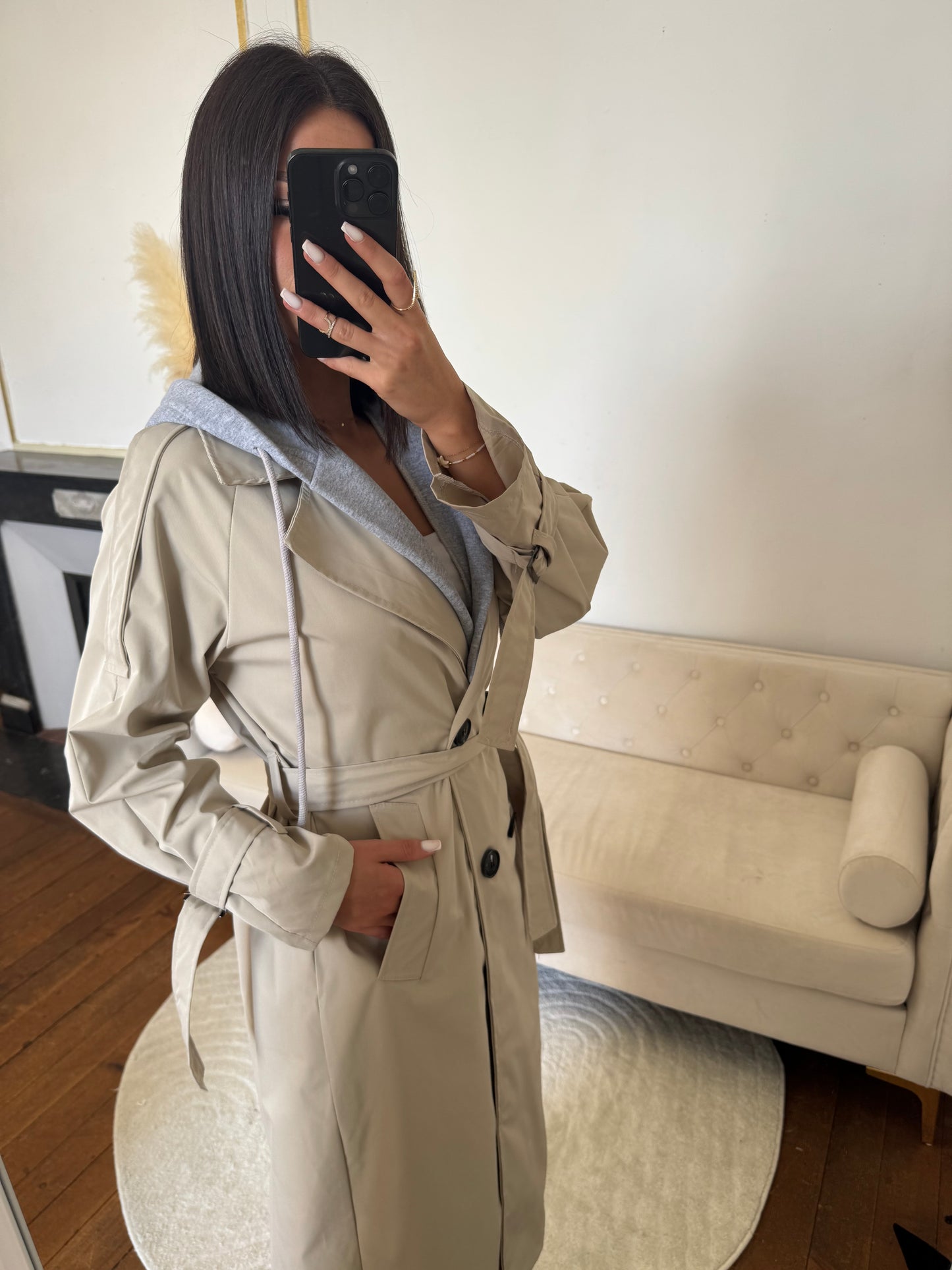 Trench capuche beige