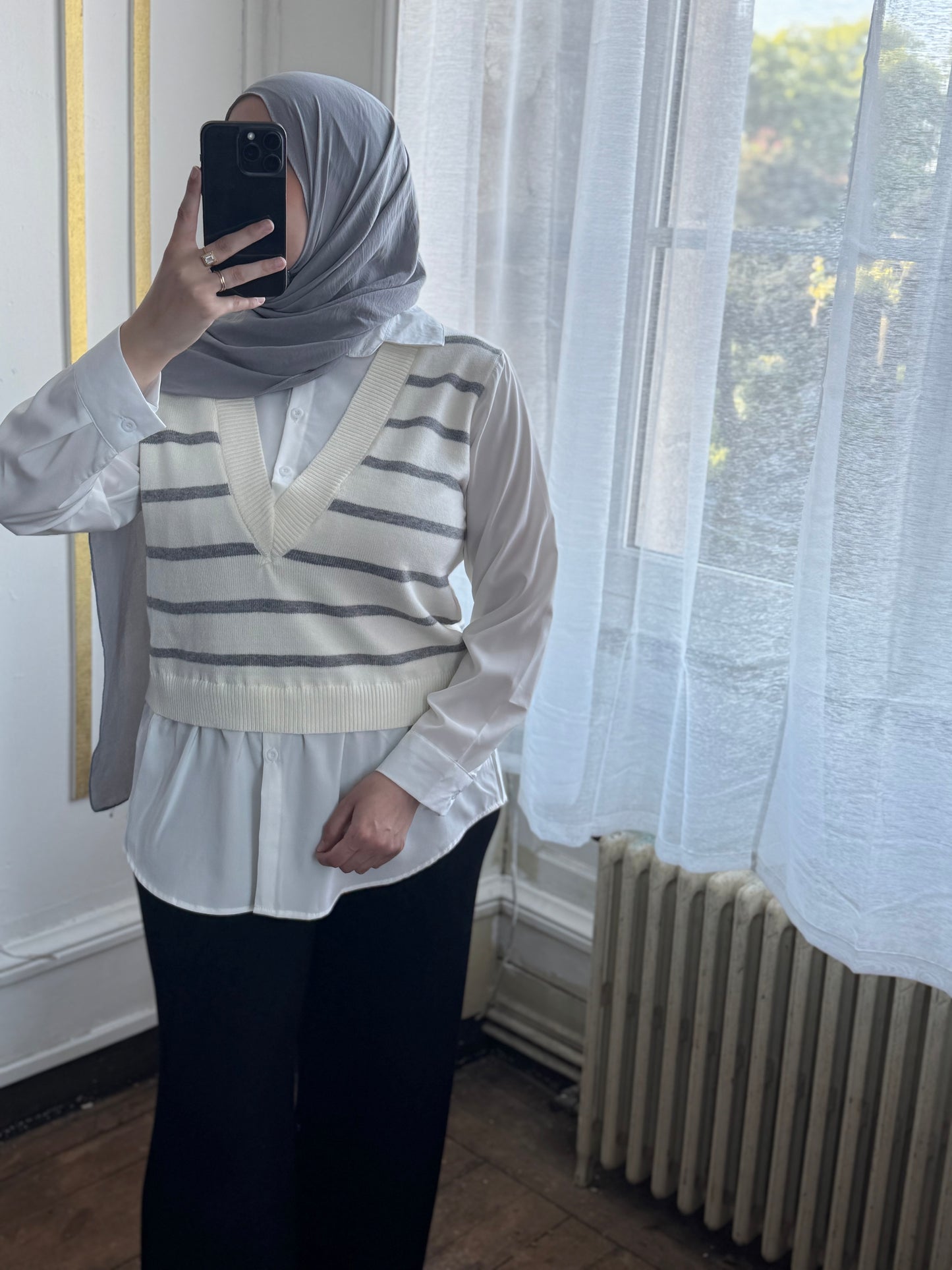 Pull rayure gris