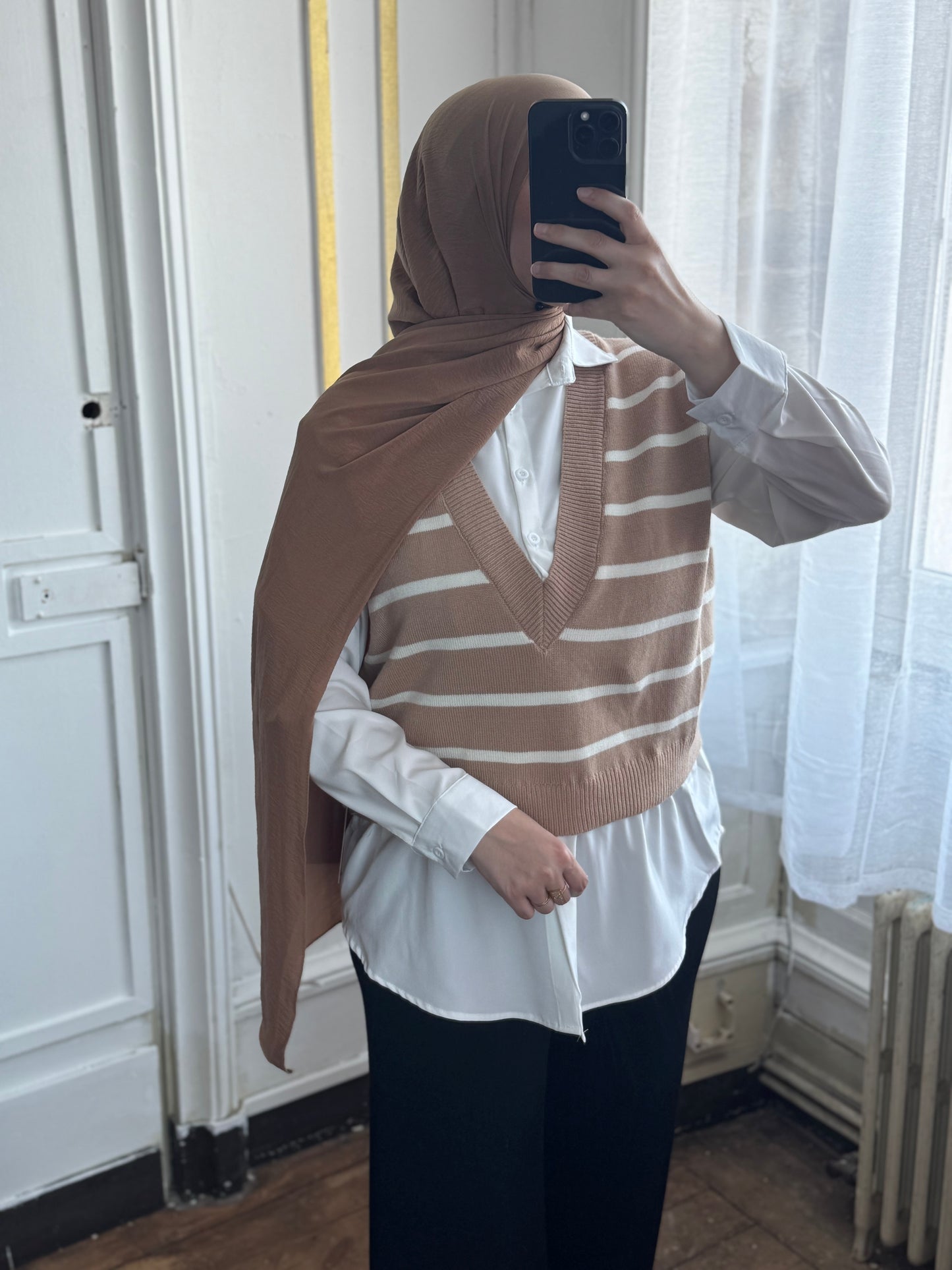 Pull rayure marron
