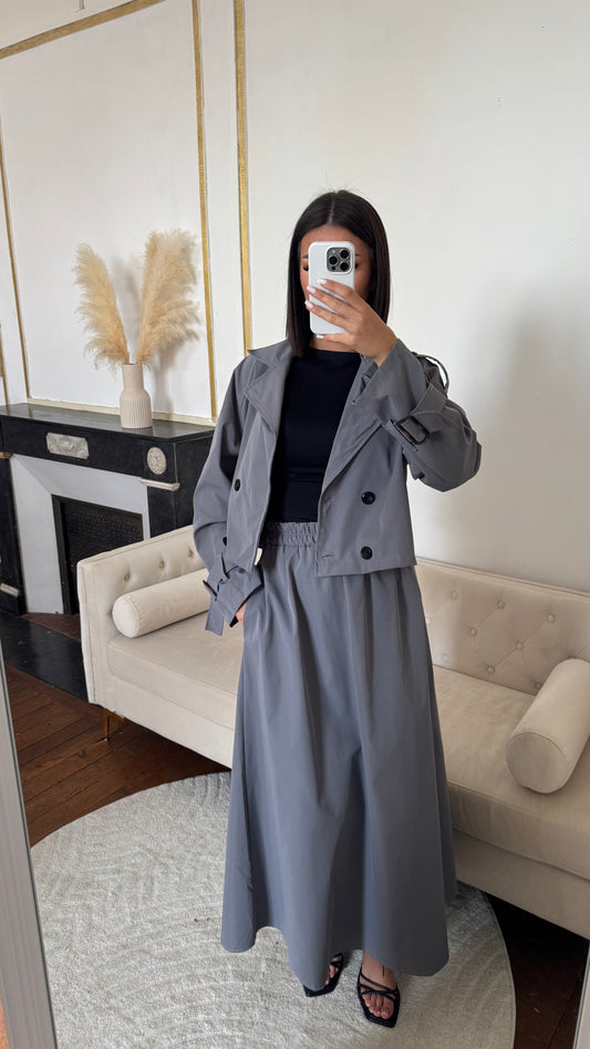 Ensemble trench jupe gris