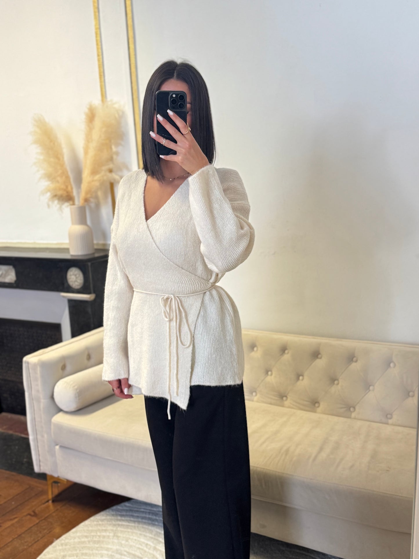 Gilet laine cache cœur blanc cassé