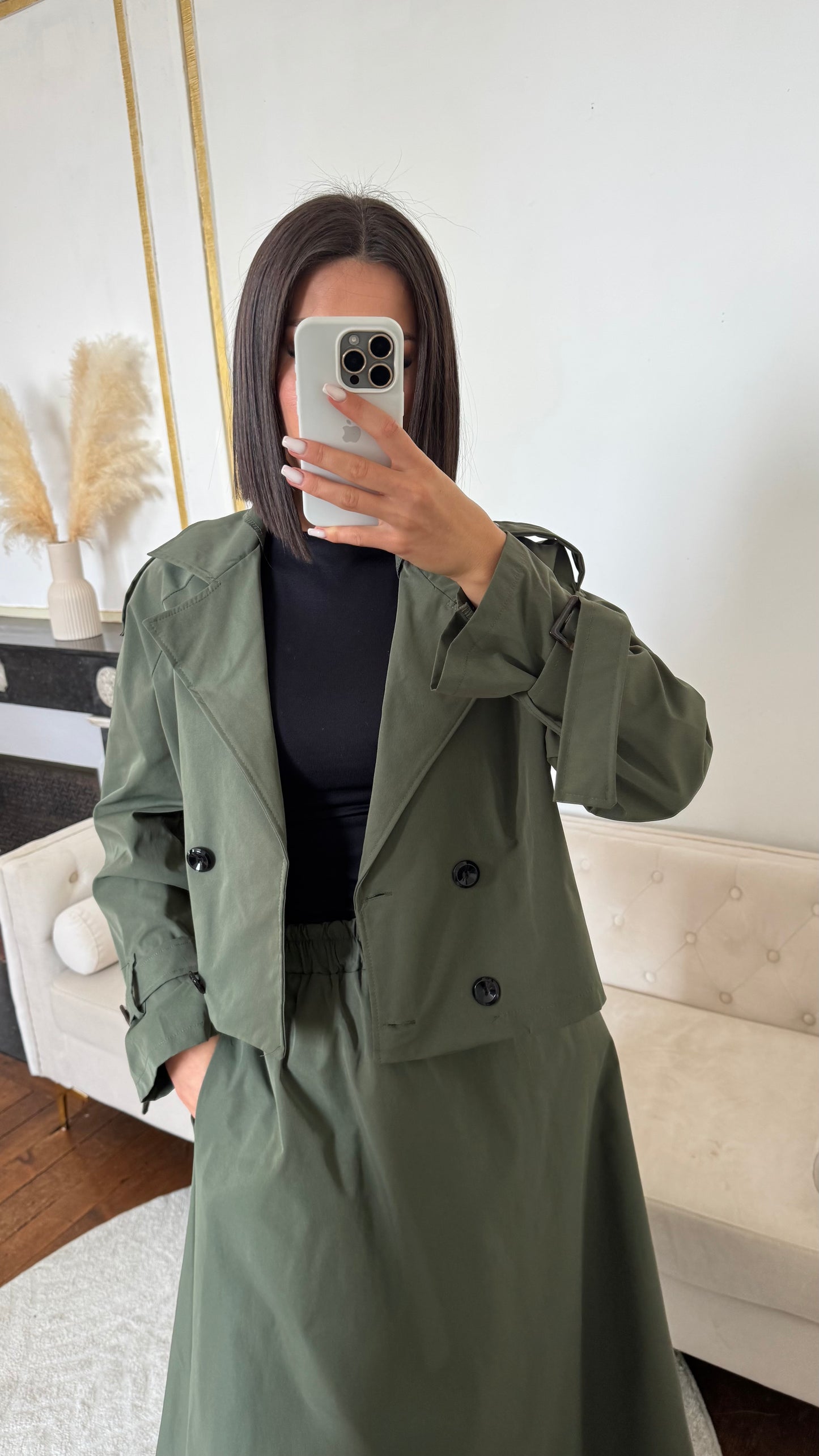 Ensemble trench jupe kaki