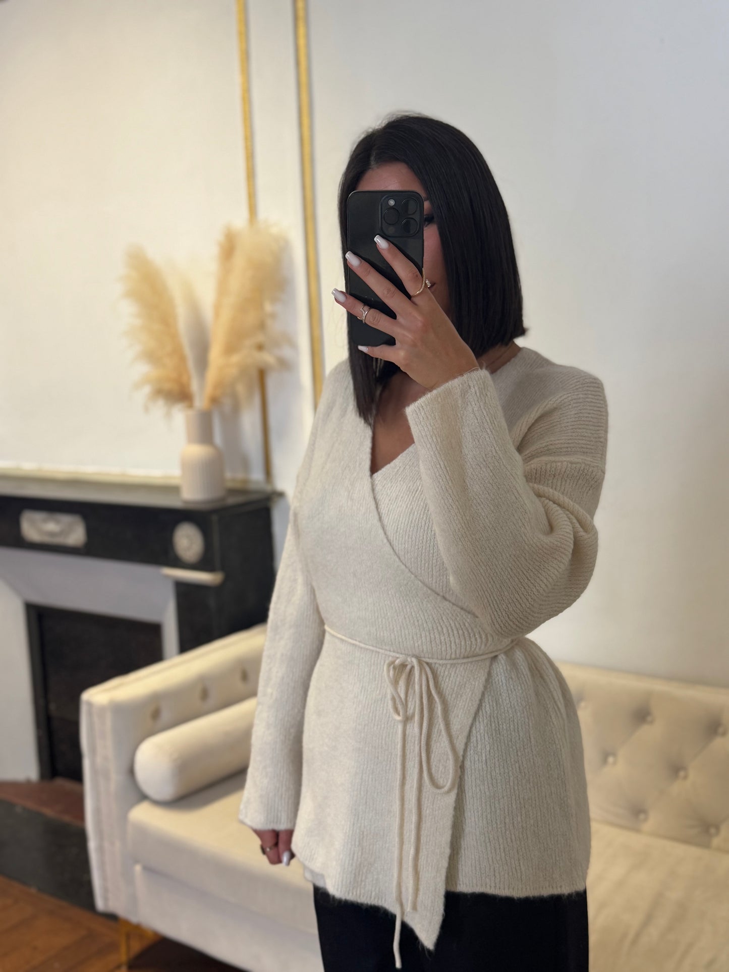 Gilet laine cache cœur blanc cassé