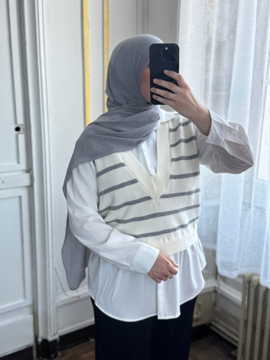 Pull rayure gris