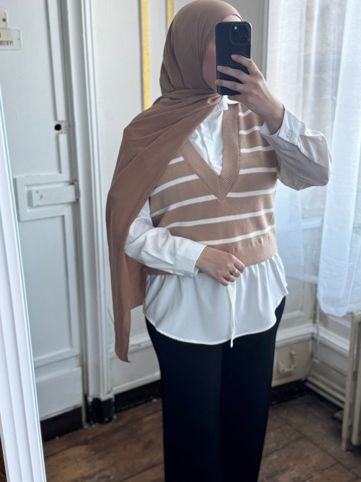 Pull rayure marron
