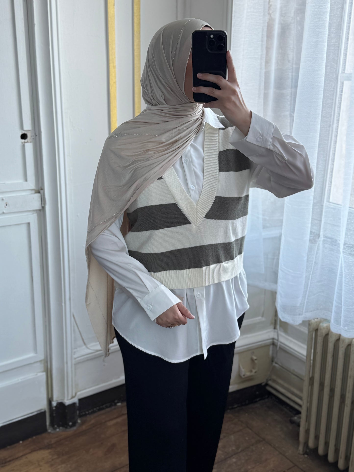Pull rayure large Kaki