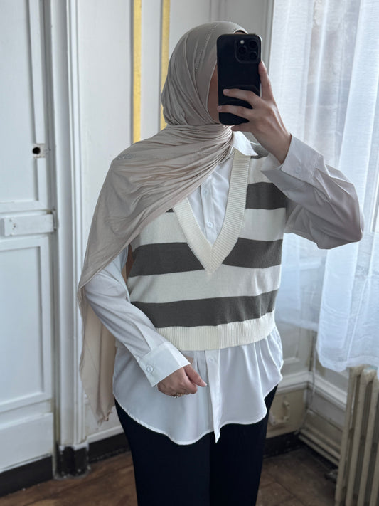 Pull rayure large Kaki